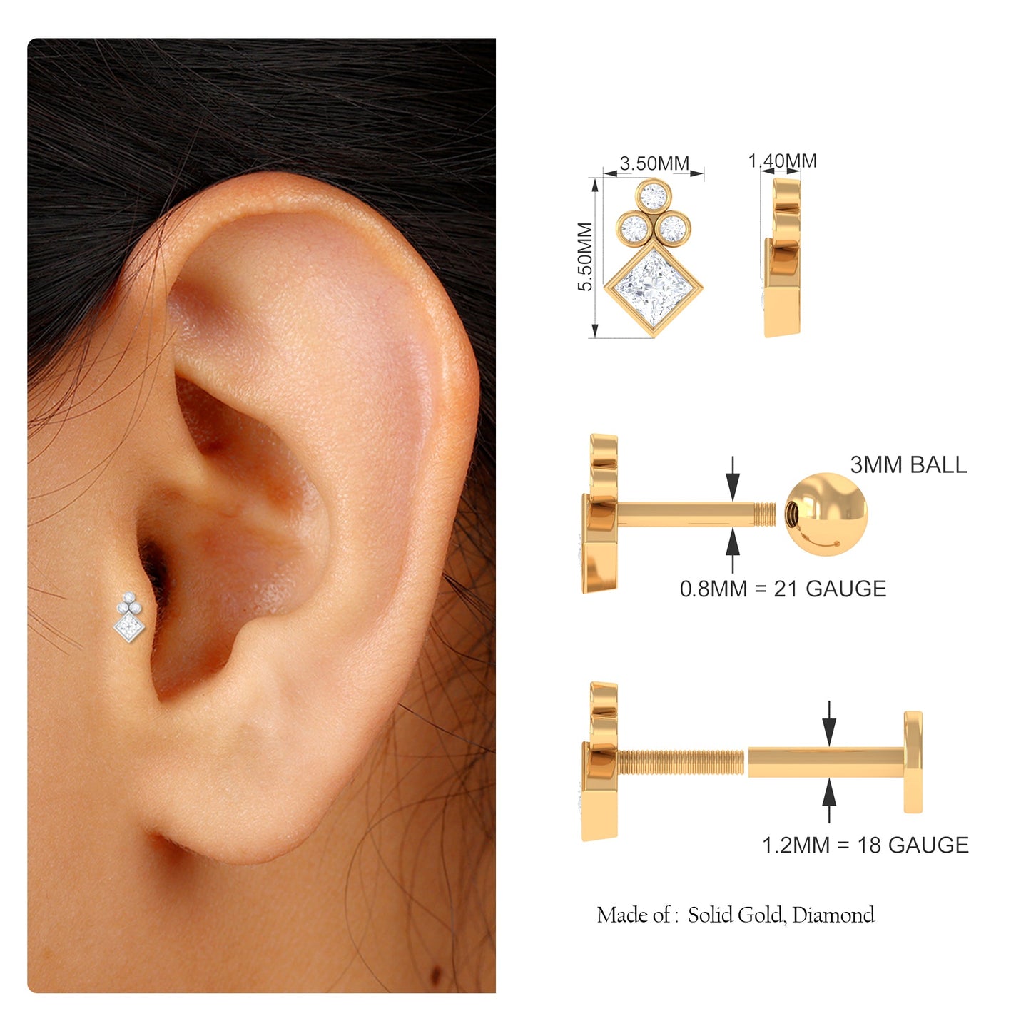 Fashionable Diamond Cluster Dainty Helix Earring