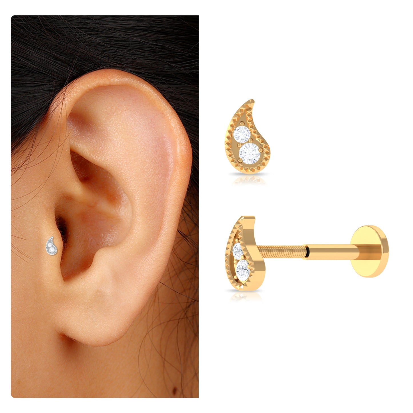 Natural Diamond Petal Cartilage Earring