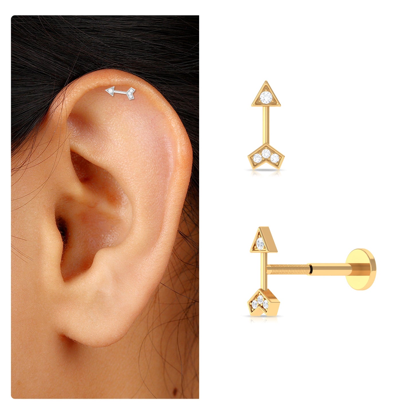 Genuine Diamond Arrow Earring for Helix Piercing