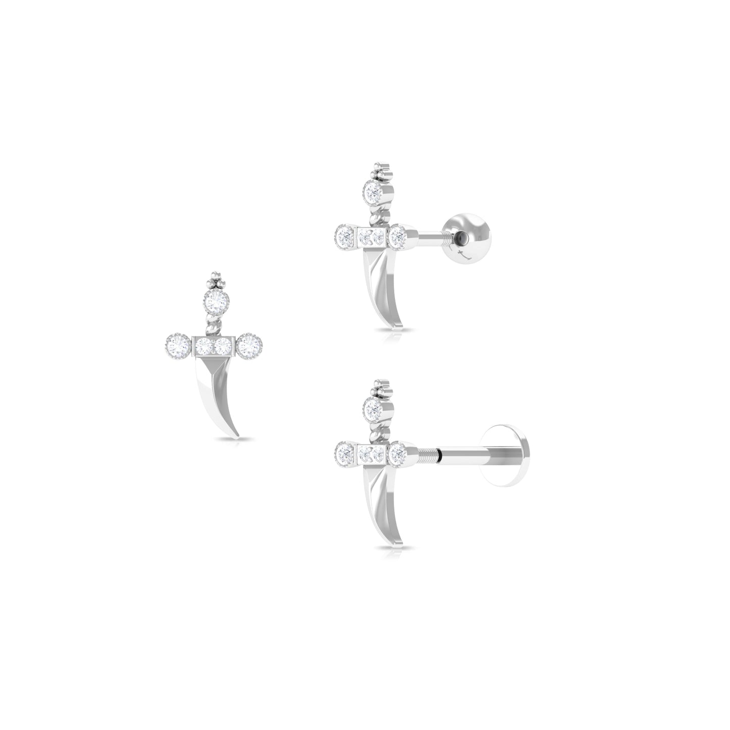 Unique Diamond Dagger Earring for Cartilage Piercing