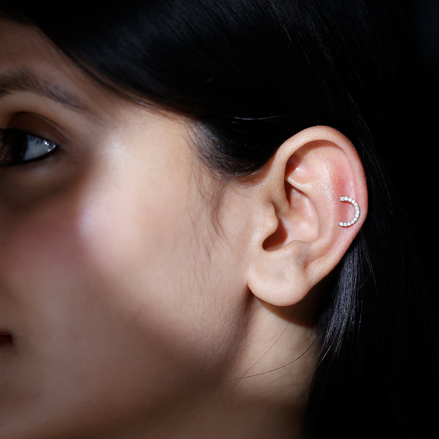Moissanite Half Circle Earring for Helix Piercing