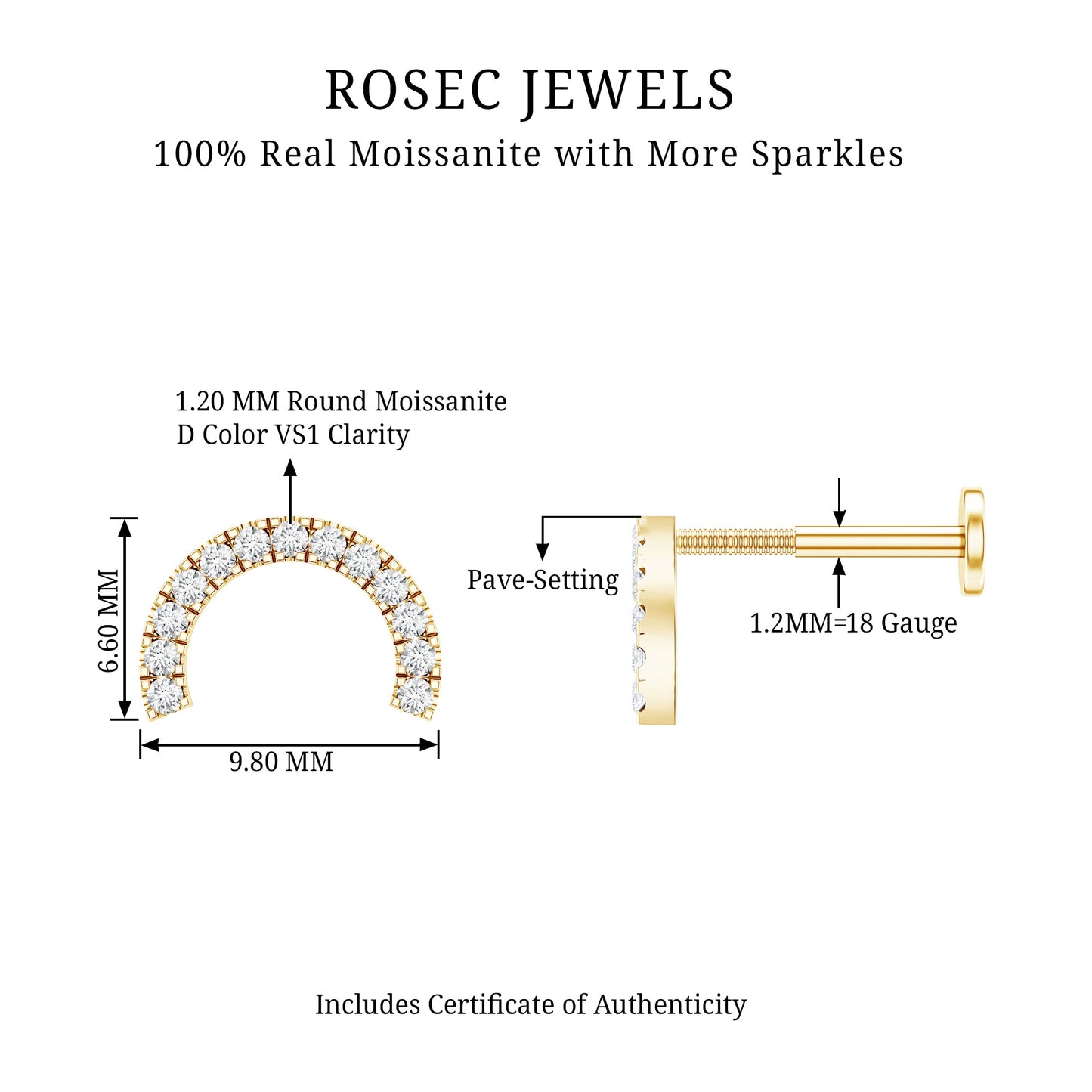 Moissanite Half Circle Earring for Helix Piercing