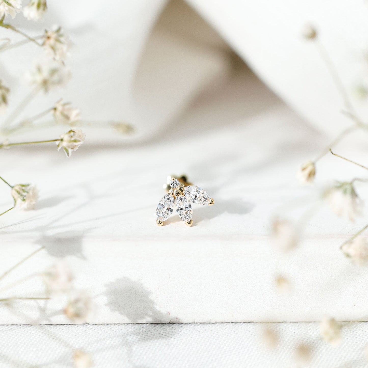Marquise Moissanite Lotus Flower Helix Earring