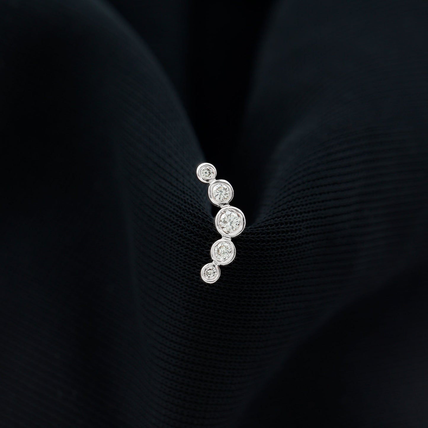 Bezel Set Moissanite Curved Helix Earring in Graduated Style