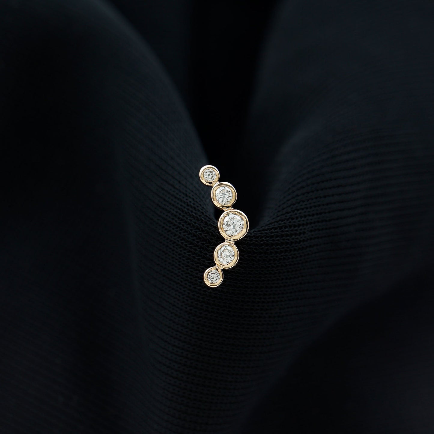 Bezel Set Moissanite Curved Helix Earring in Graduated Style