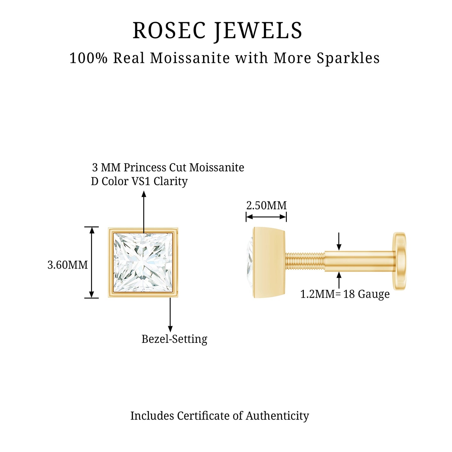 Princess Cut Moissanite Solitaire Conch Earring