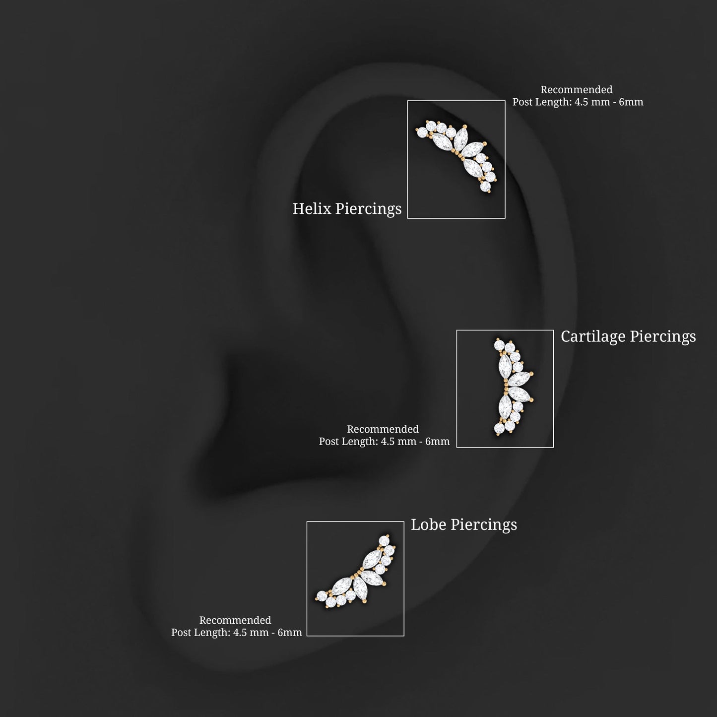Marquise and Round Moissanite Curved Crawler Earring