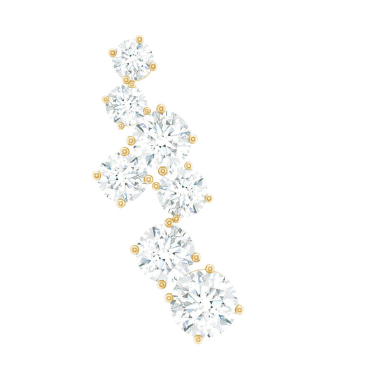 Round Moissanite Cluster Ear Crawler Earring for Helix Piercing