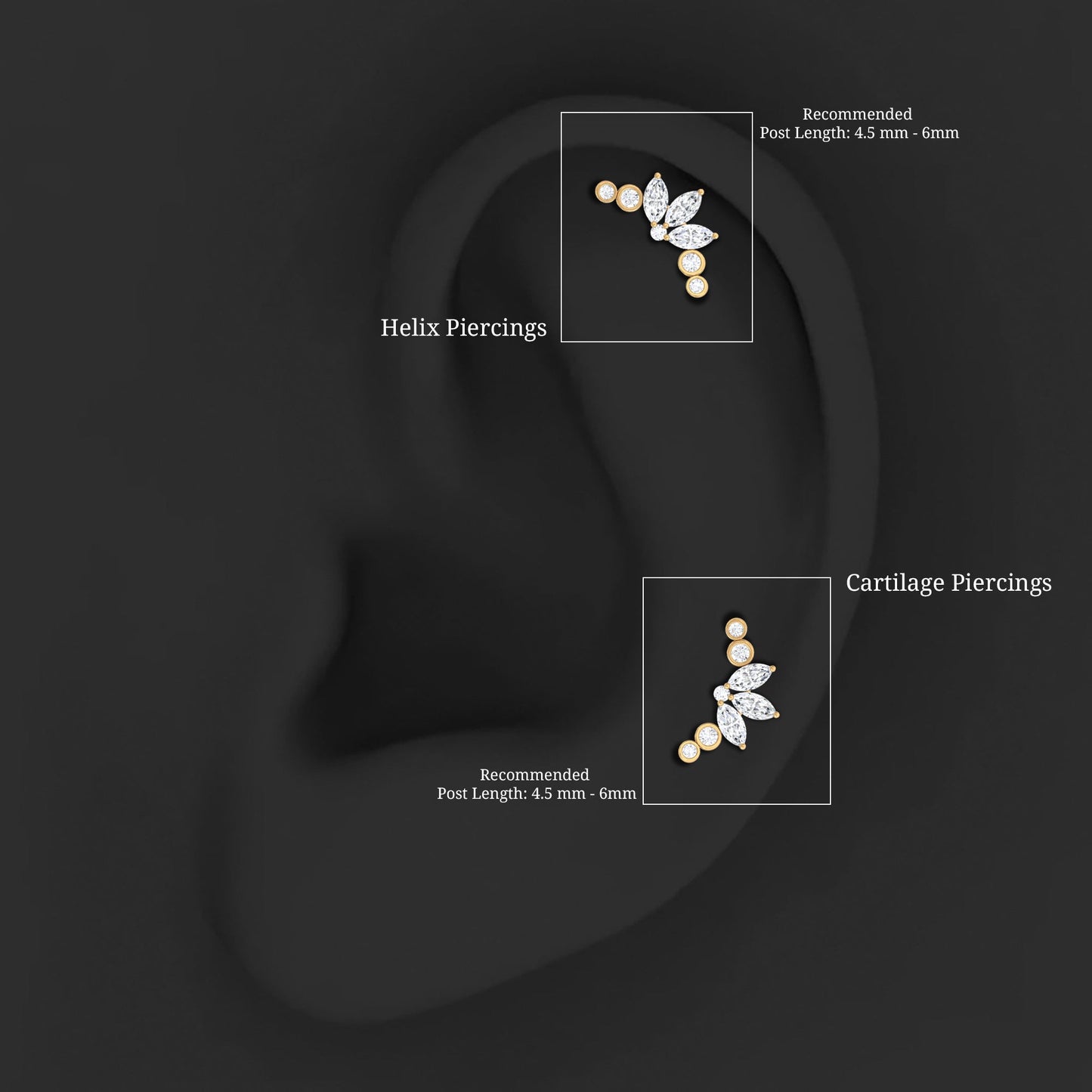 Marquise Moissanite Curved Crawler Earring for Helix Piercing