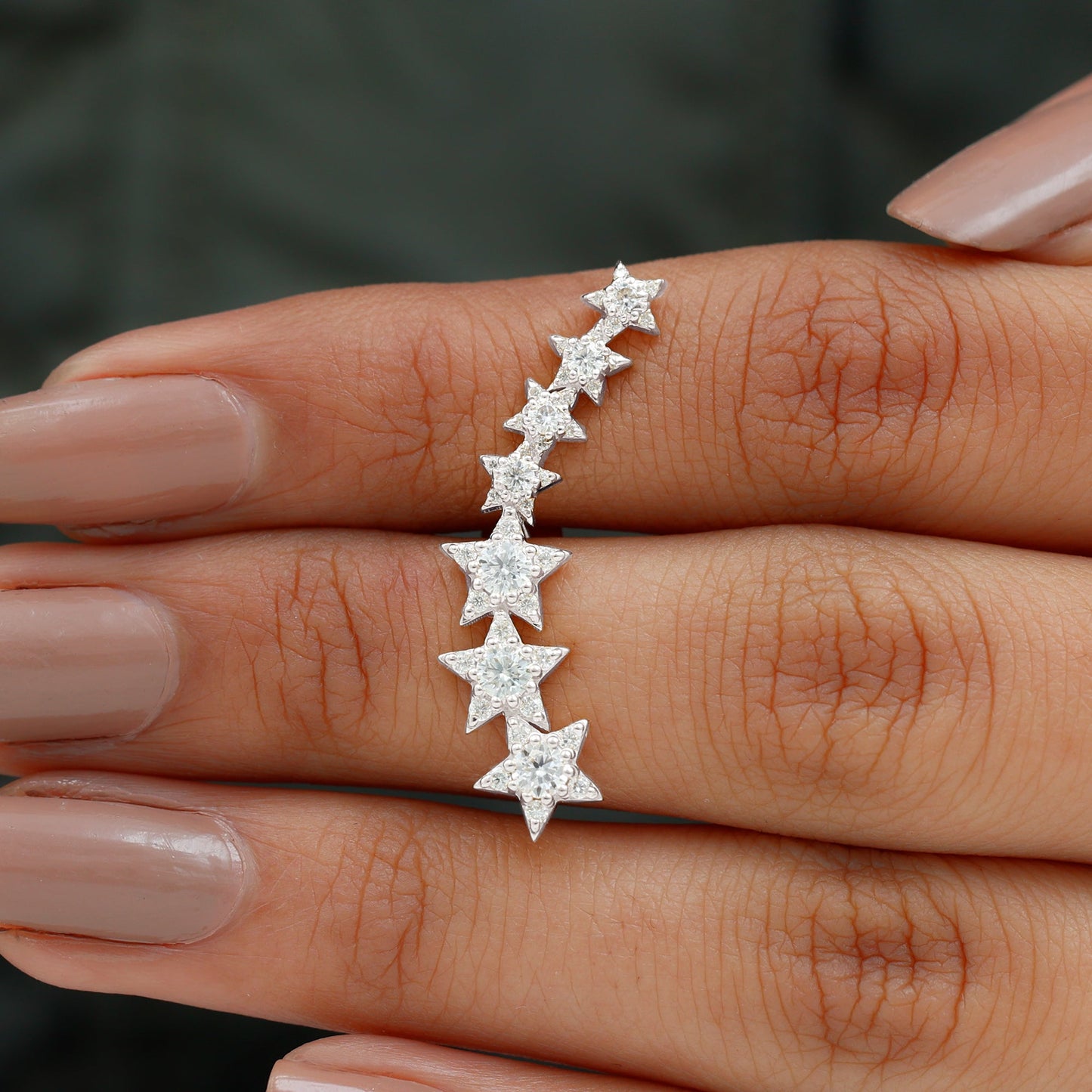 Graduated Diamond Star Crawler Earring for Helix Piercing