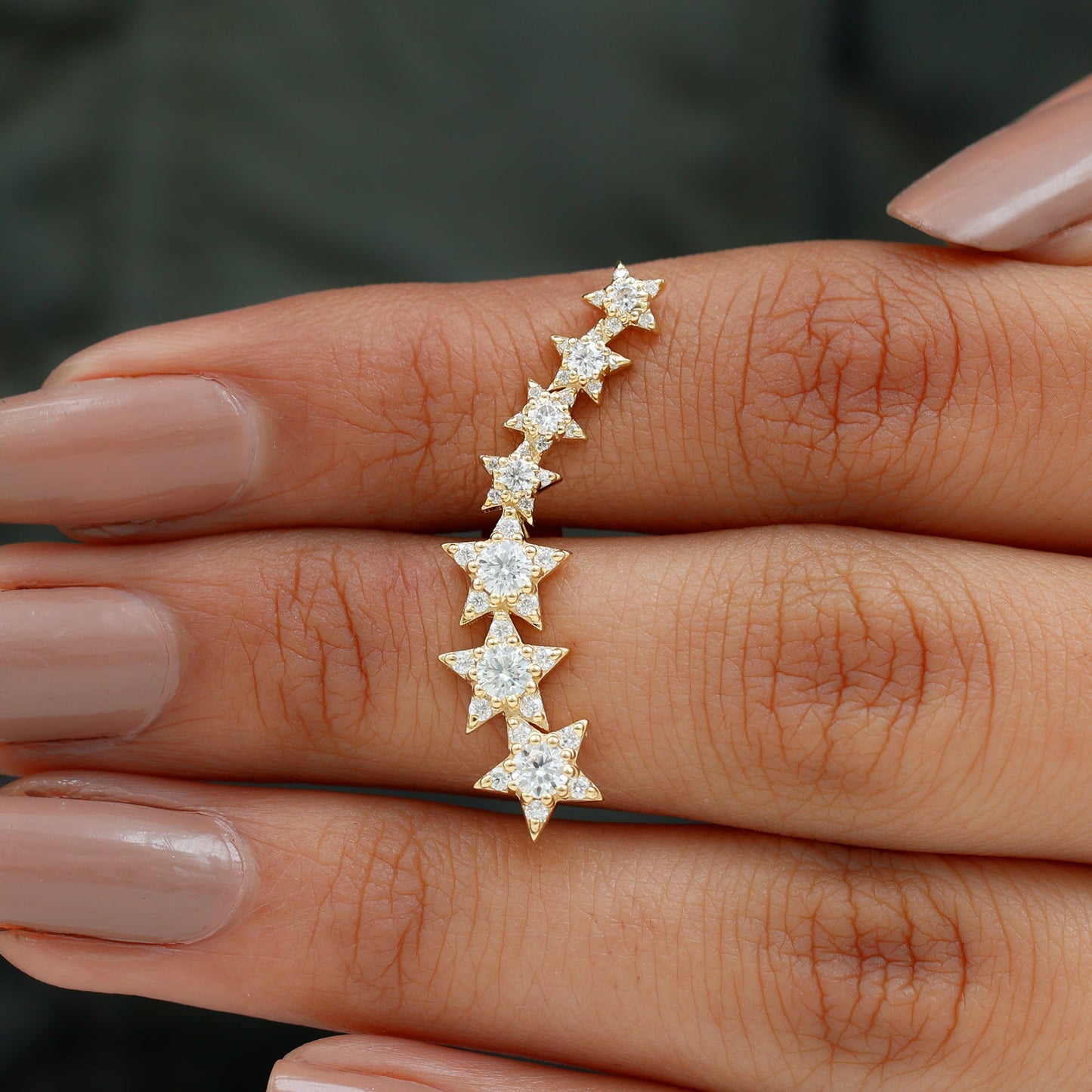 Graduated Diamond Star Crawler Earring for Helix Piercing