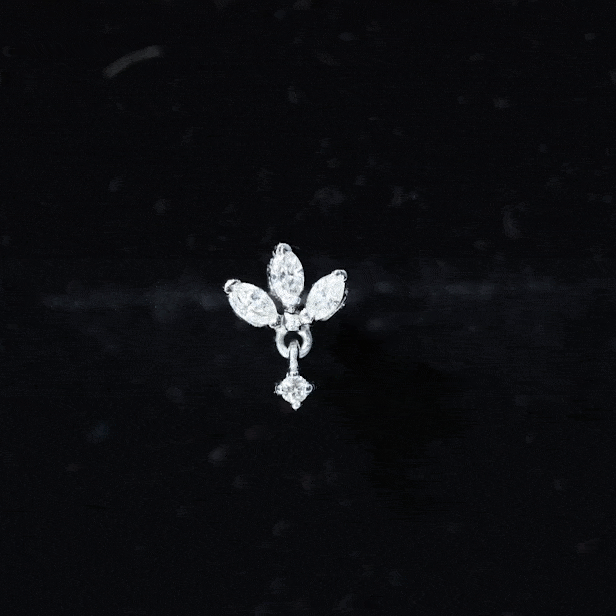 Real Diamond Lotus Flower Drop Earring for Cartilage Piercing