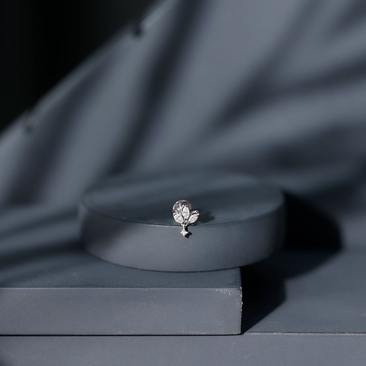 Real Diamond Lotus Flower Drop Earring for Cartilage Piercing