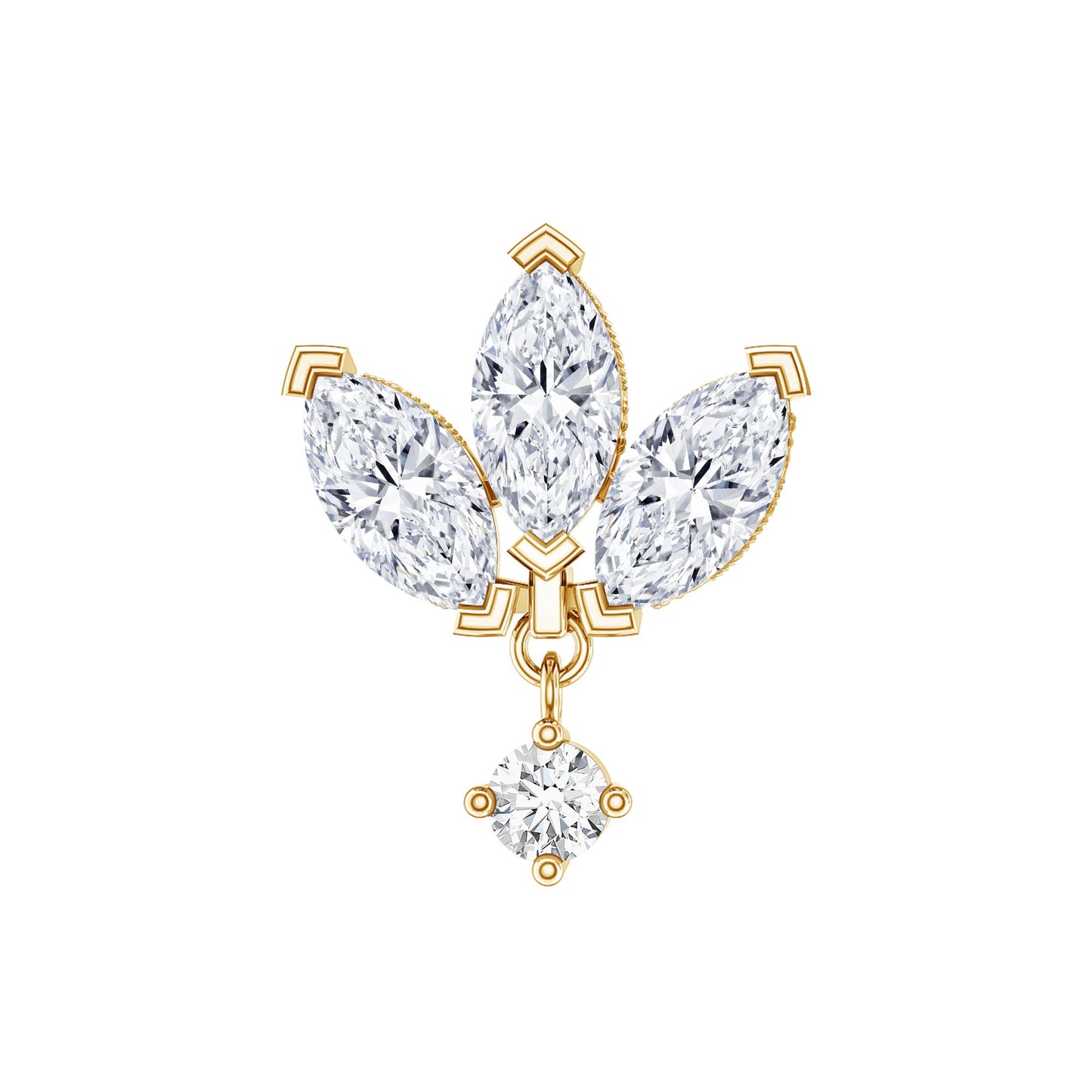 Real Diamond Lotus Flower Drop Earring for Cartilage Piercing