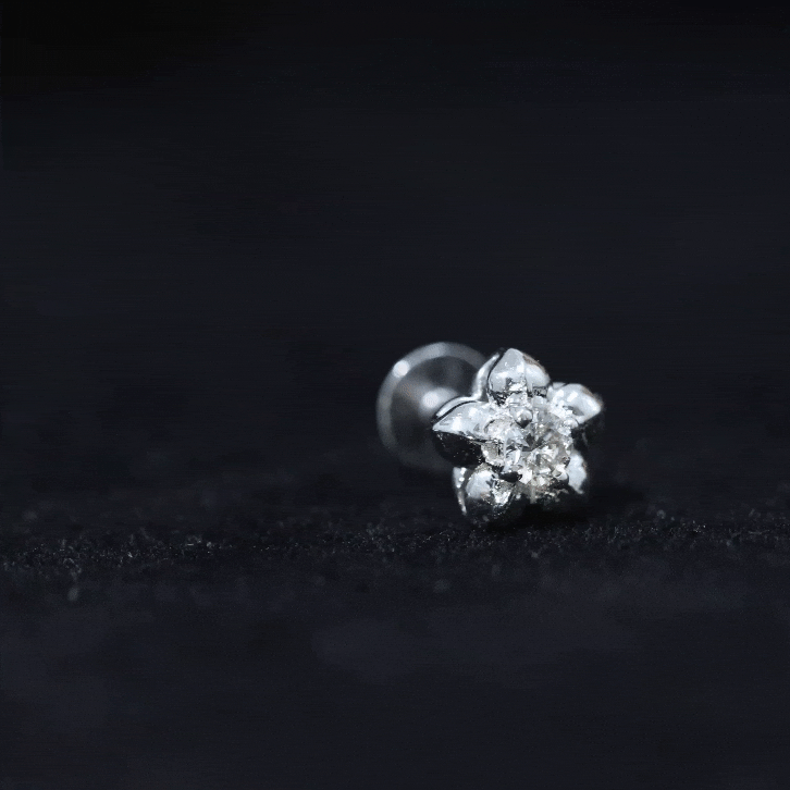 Round Moissanite Flower Earring for Helix Piercing
