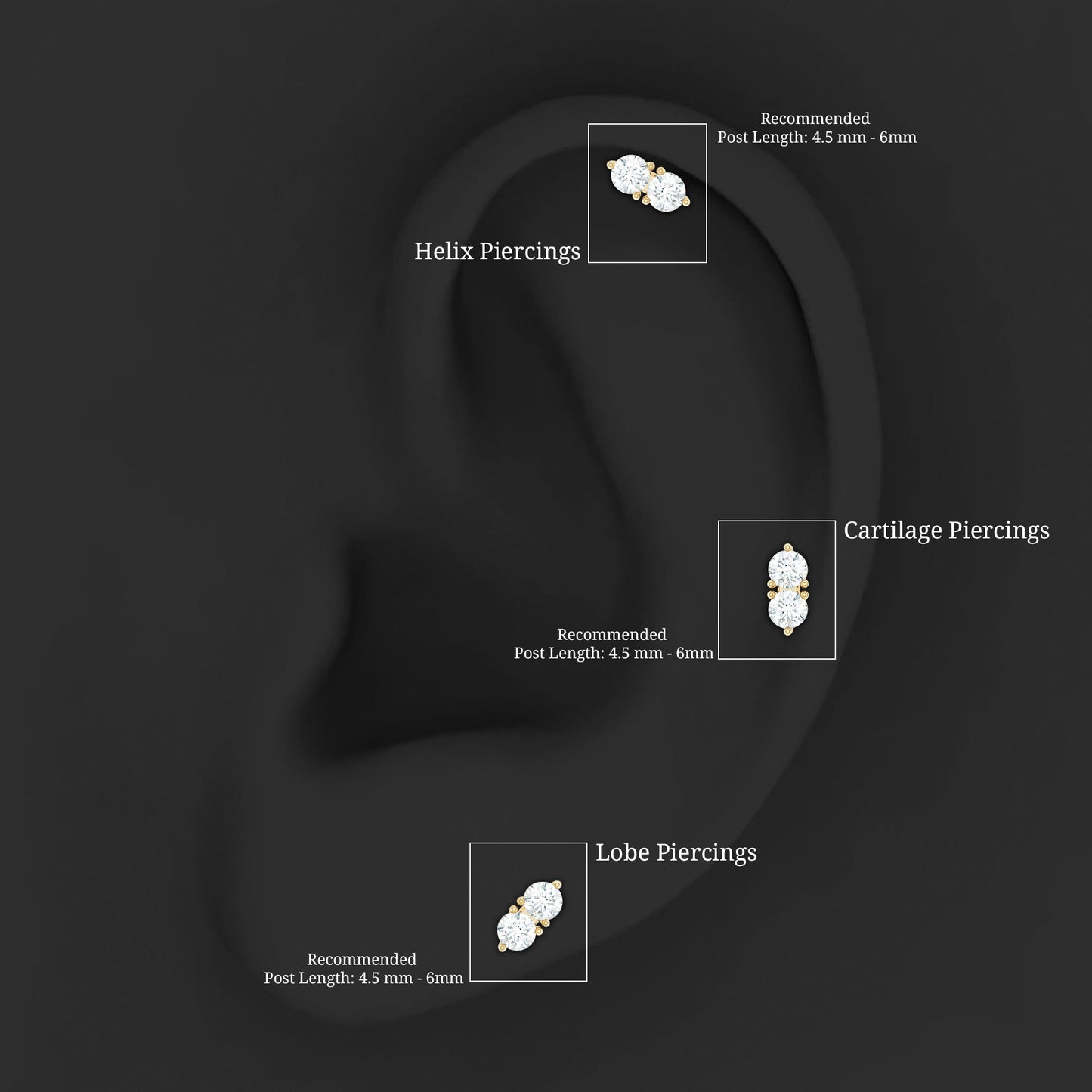 Natural Diamond 2 Stone Earring for Tragus Piercing