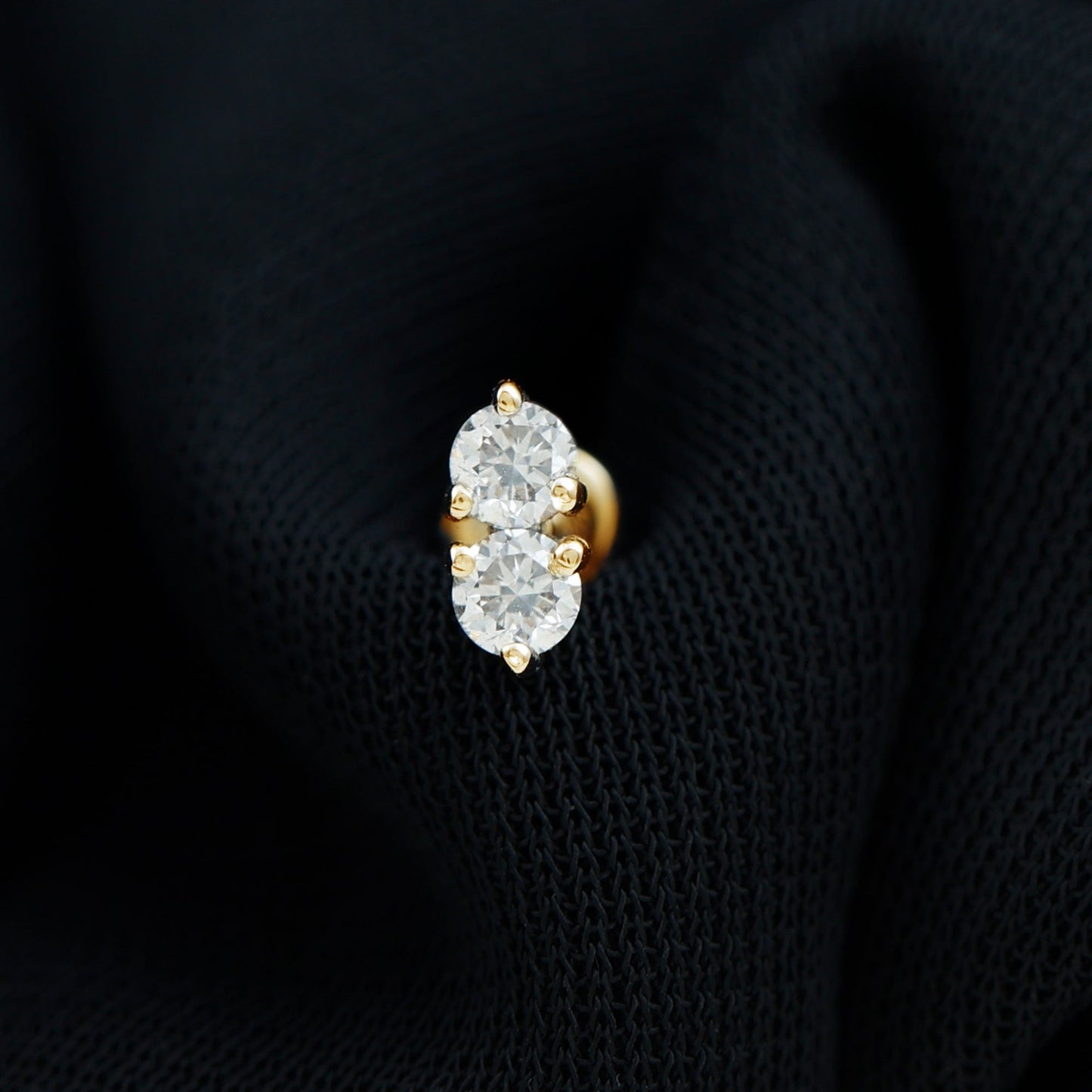 Natural Diamond 2 Stone Earring for Tragus Piercing