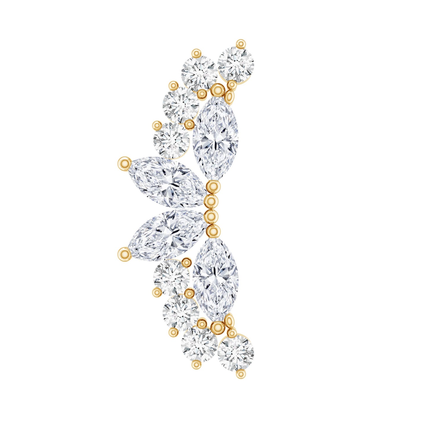 Certified Moissanite Cluster Crawler Earring for Helix Piercing