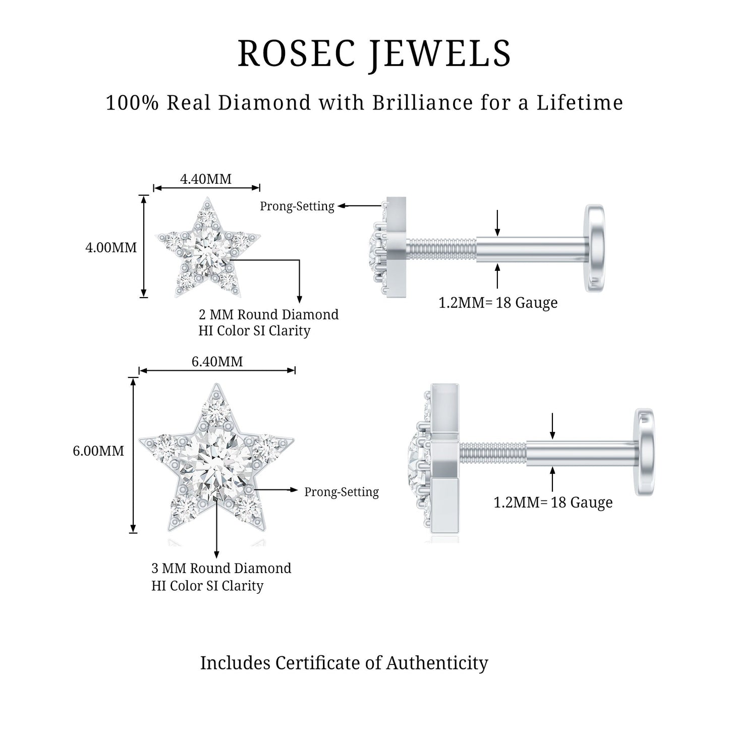 Minimalist Diamond Star Earring for Tragus Piercing