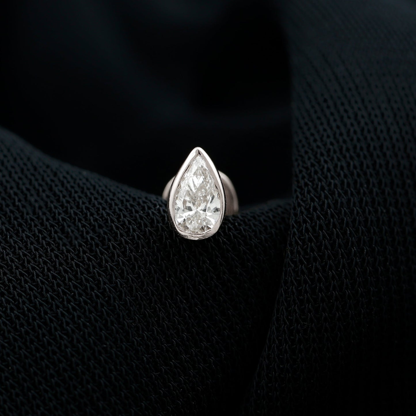 Bezel Set Moissanite Teardrop Stud Earring for Cartilage Piercing