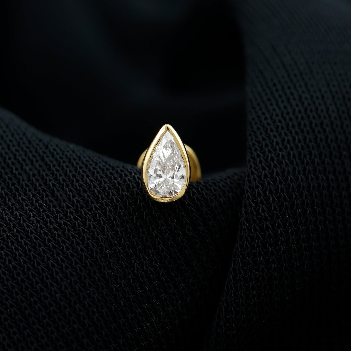 Bezel Set Moissanite Teardrop Stud Earring for Cartilage Piercing