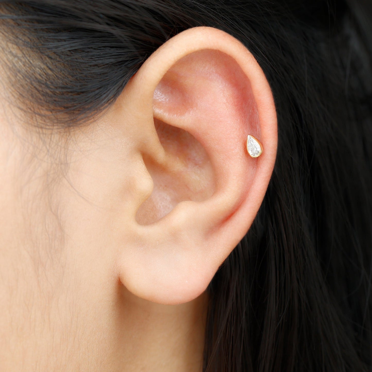 Bezel Set Moissanite Teardrop Stud Earring for Cartilage Piercing
