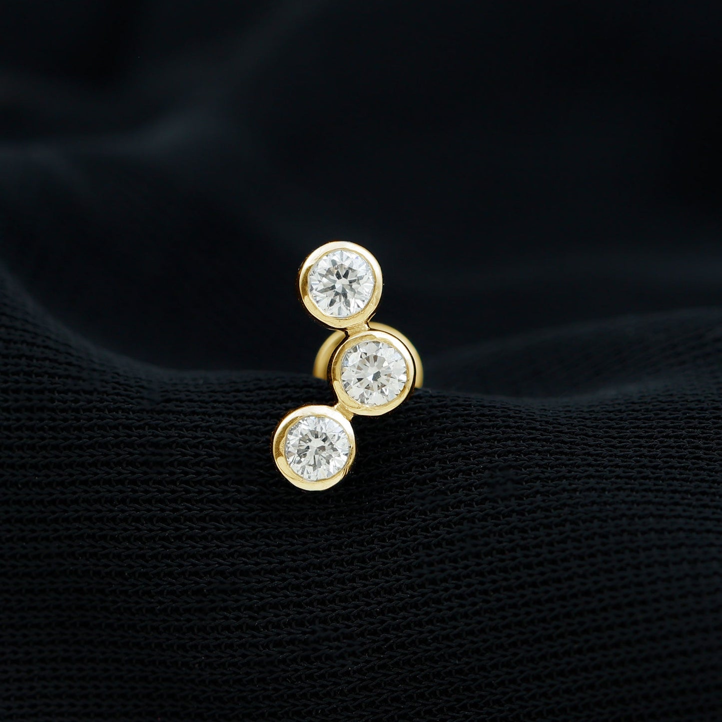 Bezel Set Moissanite Three Stone Crawler Earring