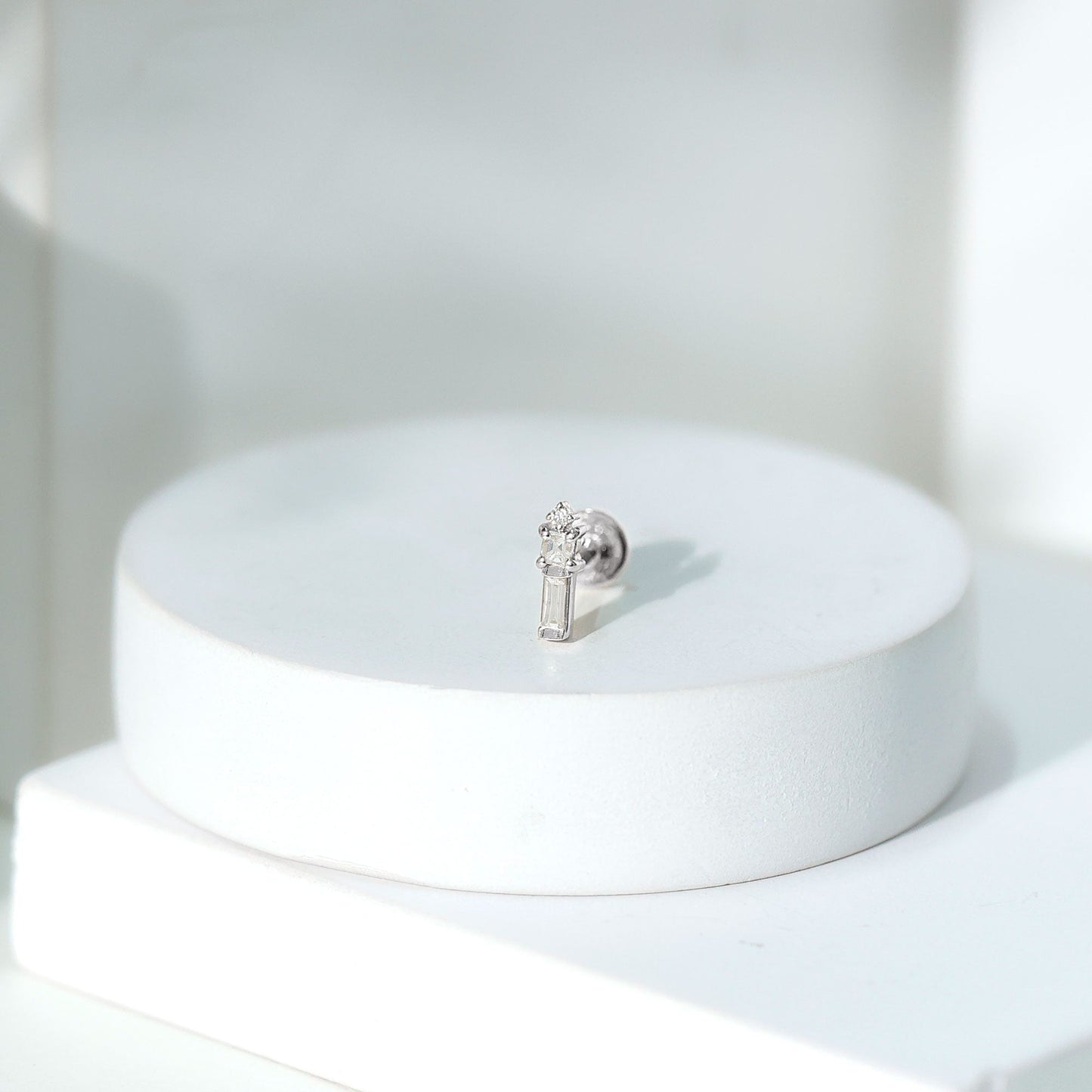 Genuine Diamond Three Stone Bar Tragus Earring
