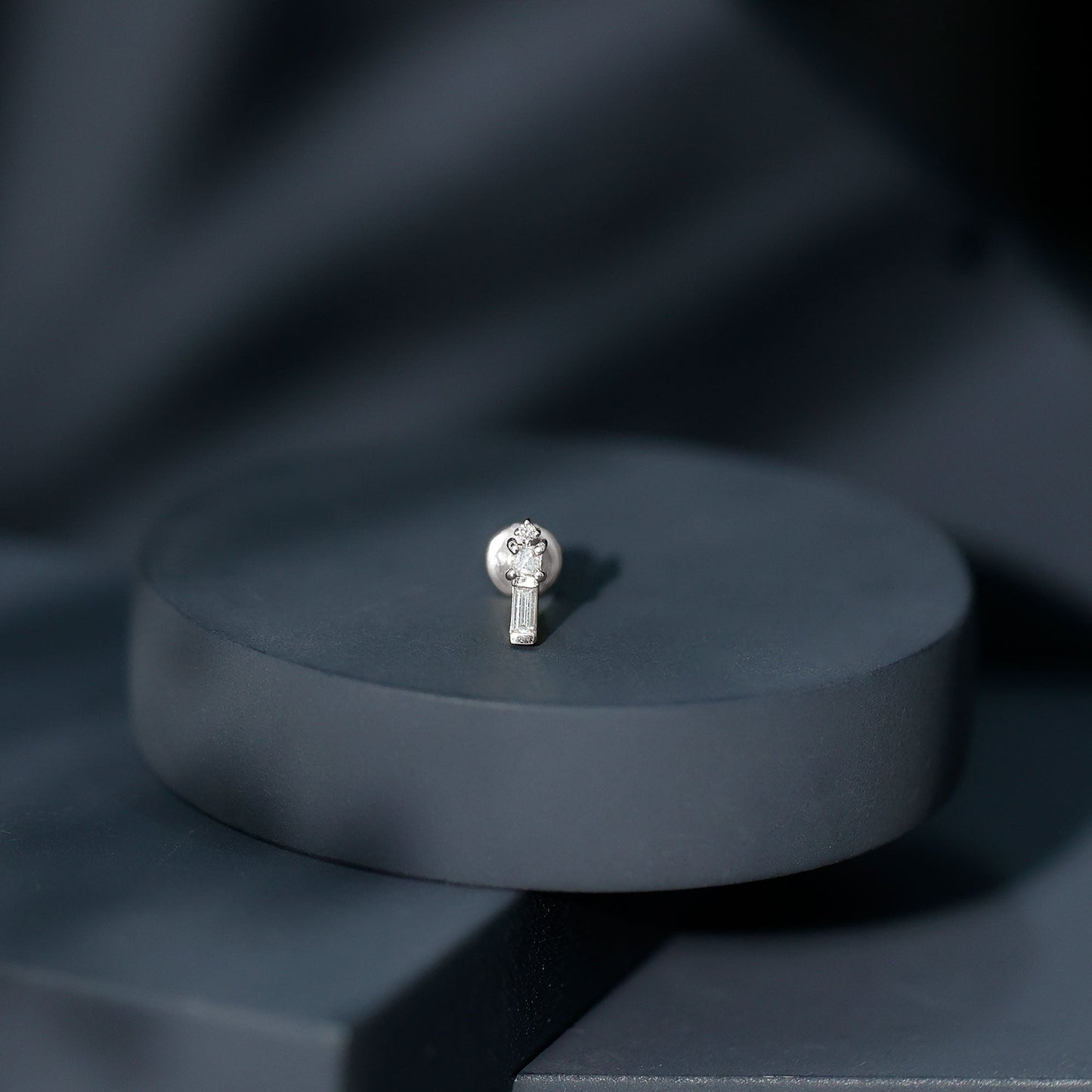 Genuine Diamond Three Stone Bar Tragus Earring