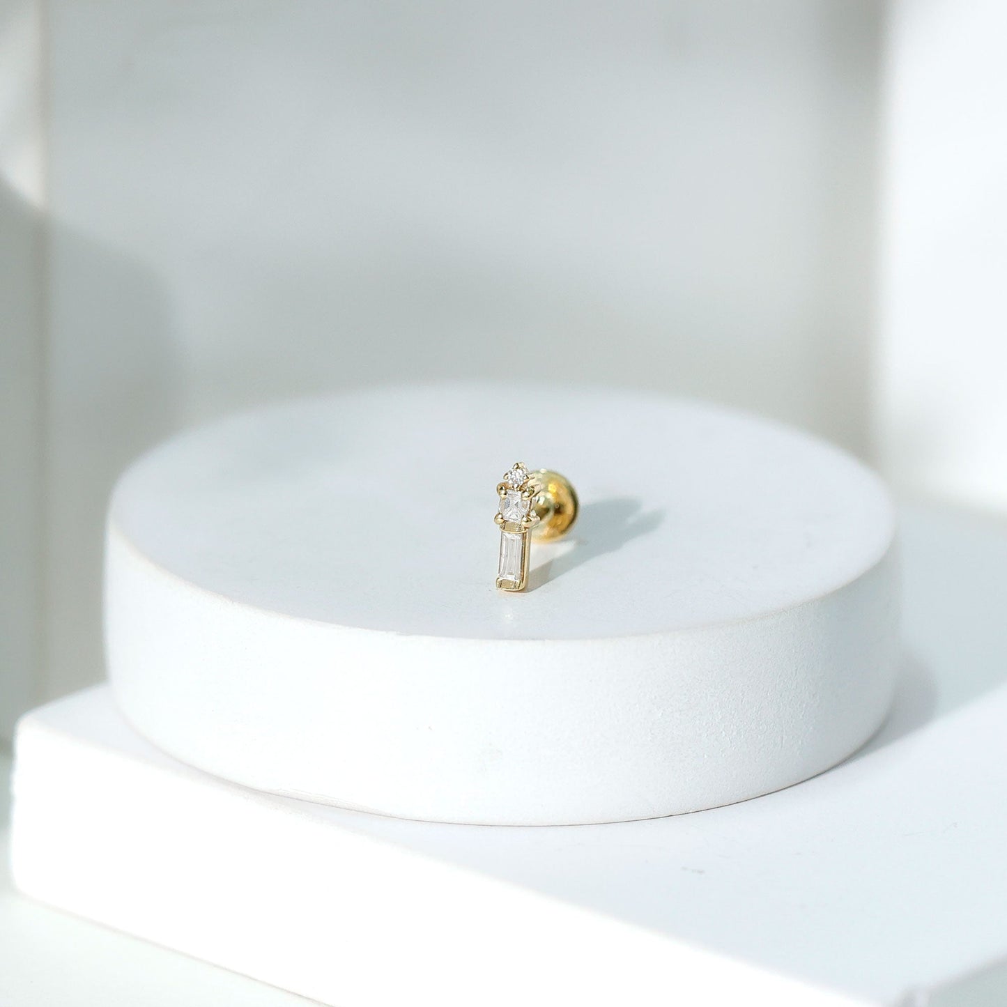 Genuine Diamond Three Stone Bar Tragus Earring