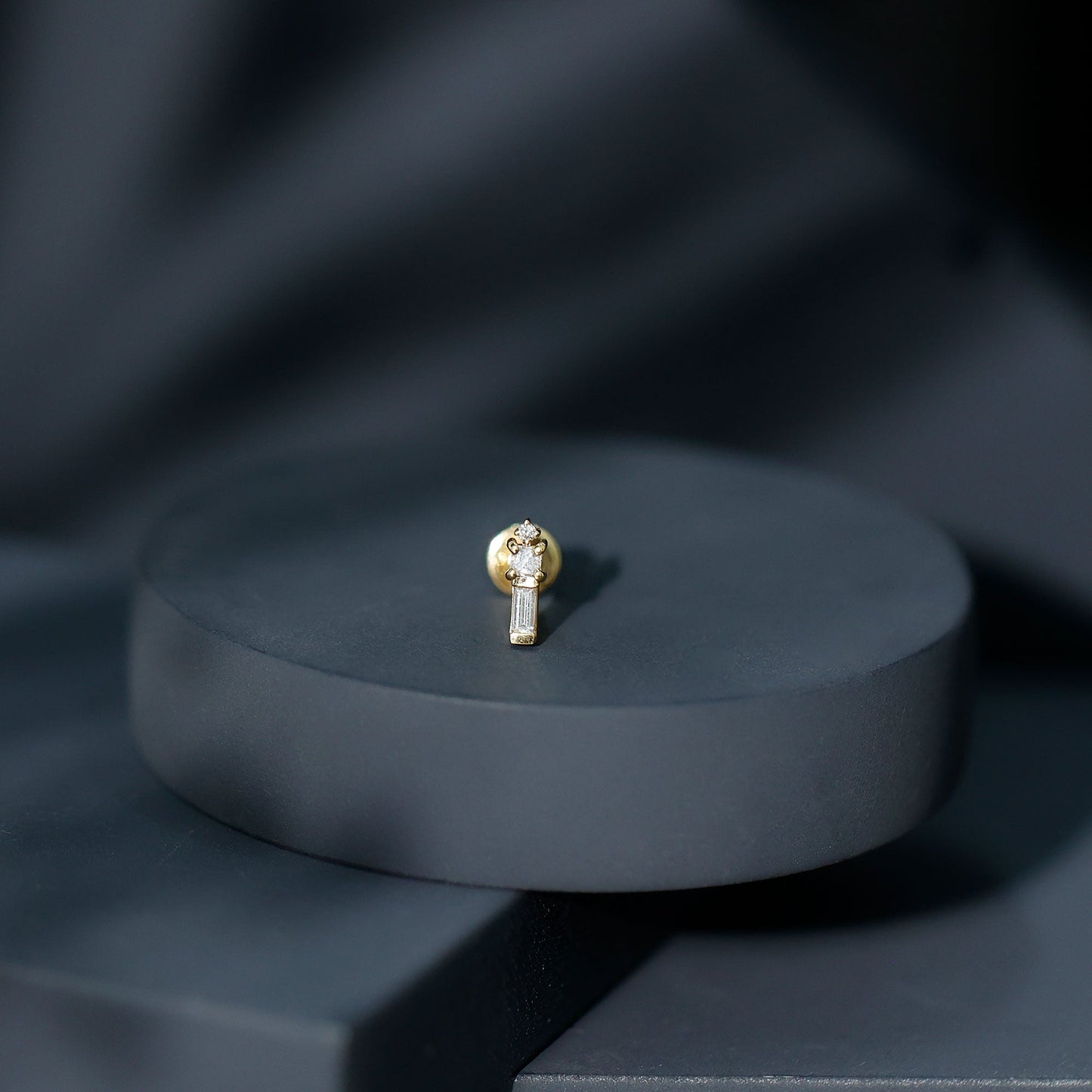 Genuine Diamond Three Stone Bar Tragus Earring