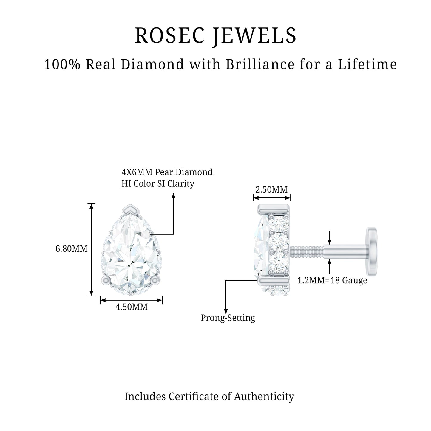 Solitaire Diamond Teardrop Tragus Earring for Women