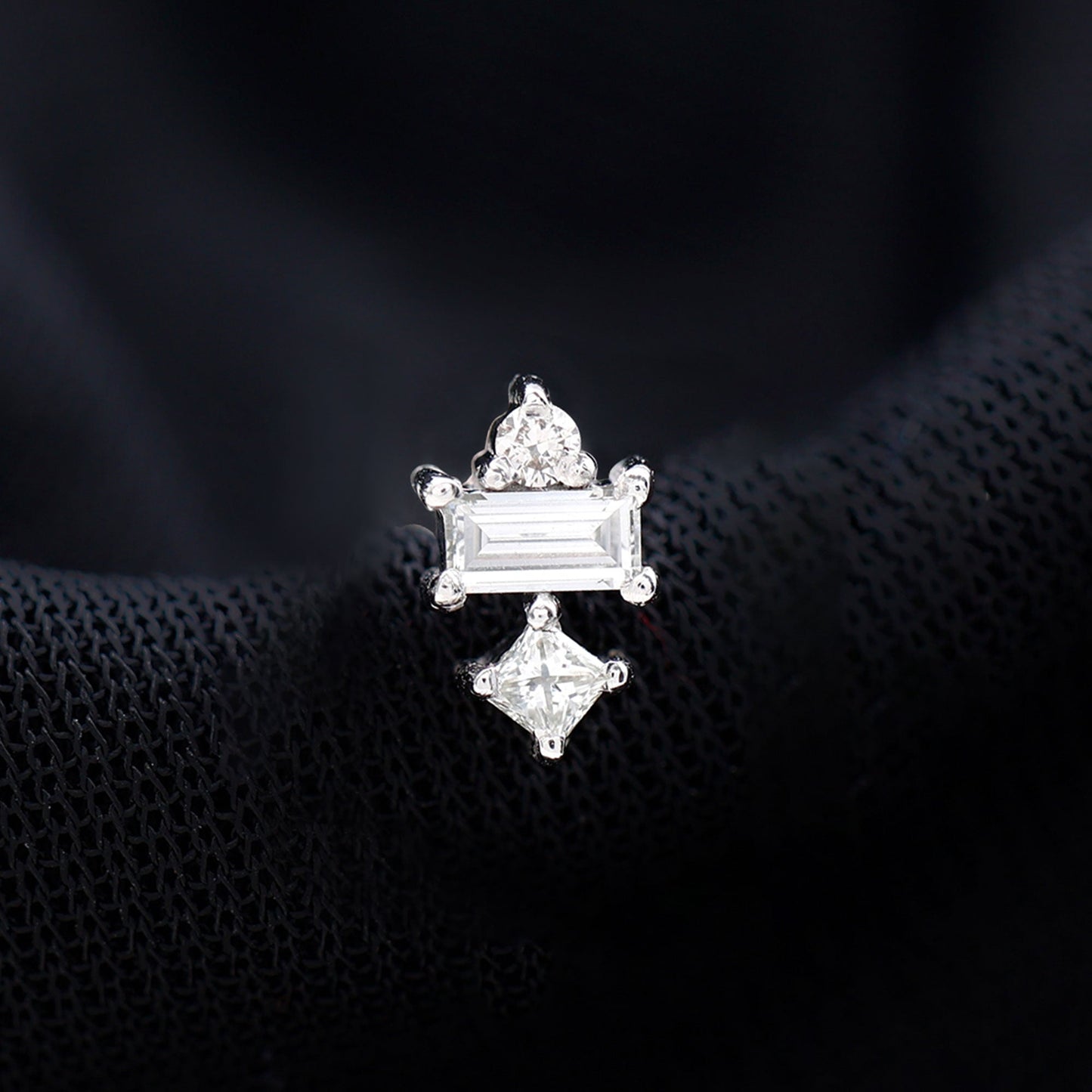 Unique Moissanite Tragus Earring with Flat Back