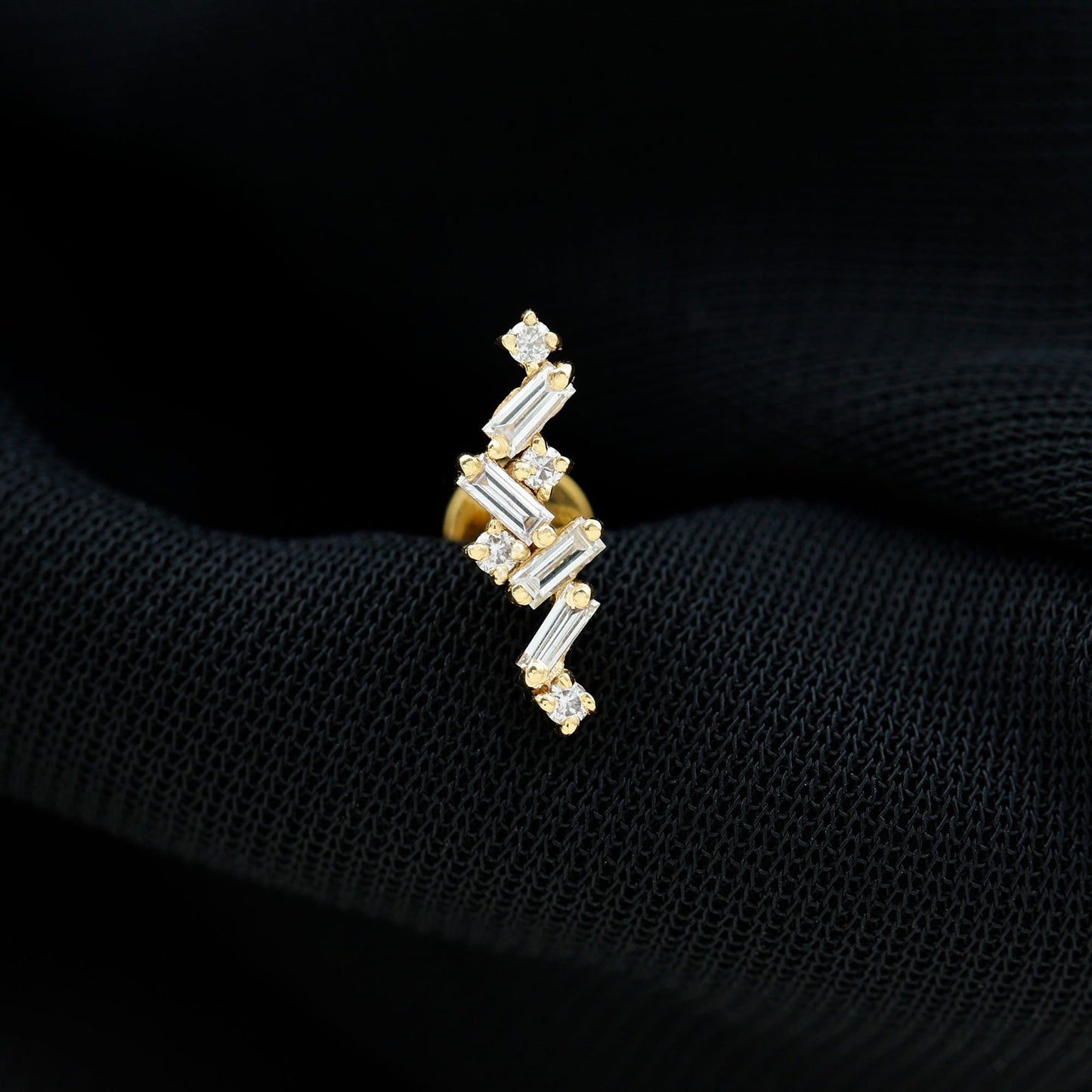 Baguette and Round Moissanite Cartilage Earring With Certificate
