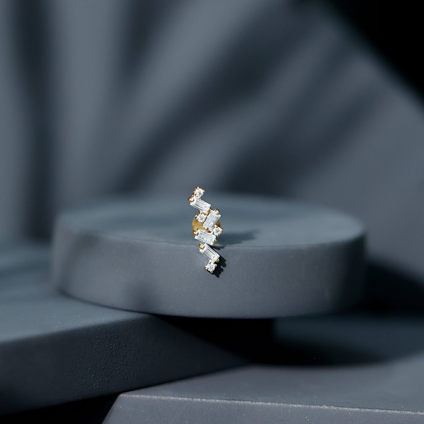 Baguette and Round Moissanite Cartilage Earring With Certificate