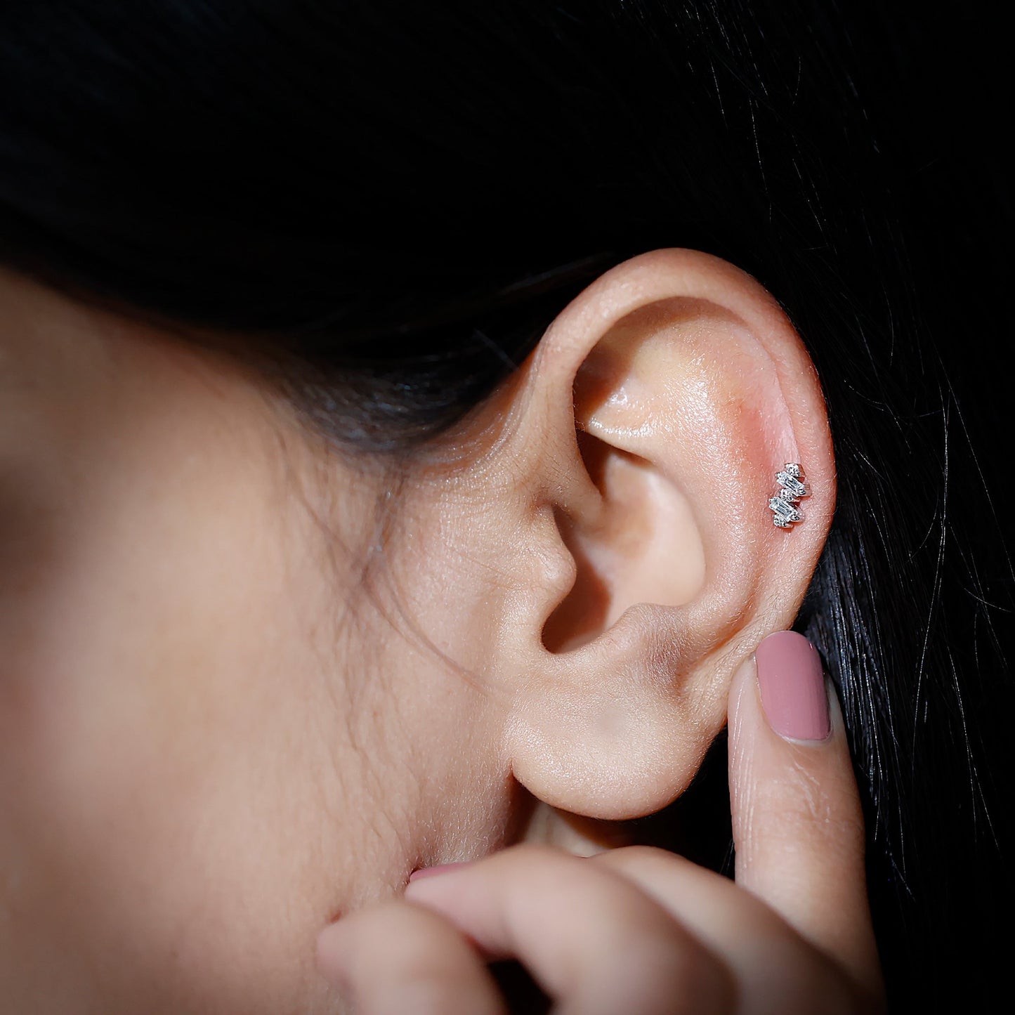Genuine Baguette Diamond Tragus Earring With Certificate