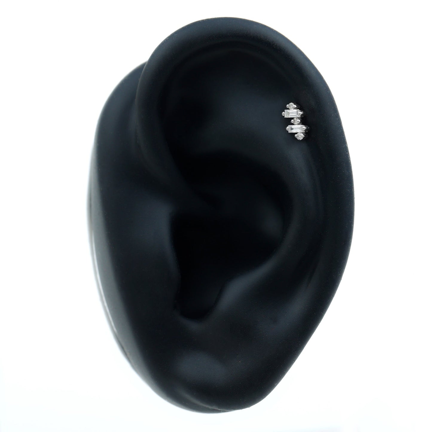 Genuine Baguette Diamond Tragus Earring With Certificate