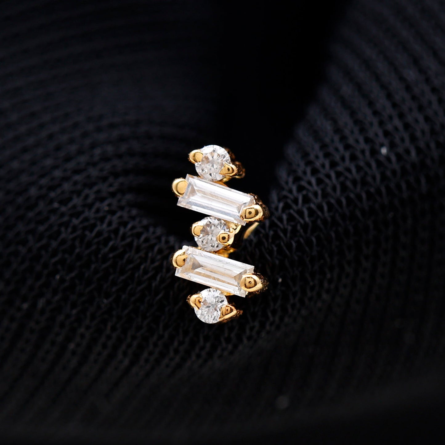 Genuine Baguette Diamond Tragus Earring With Certificate