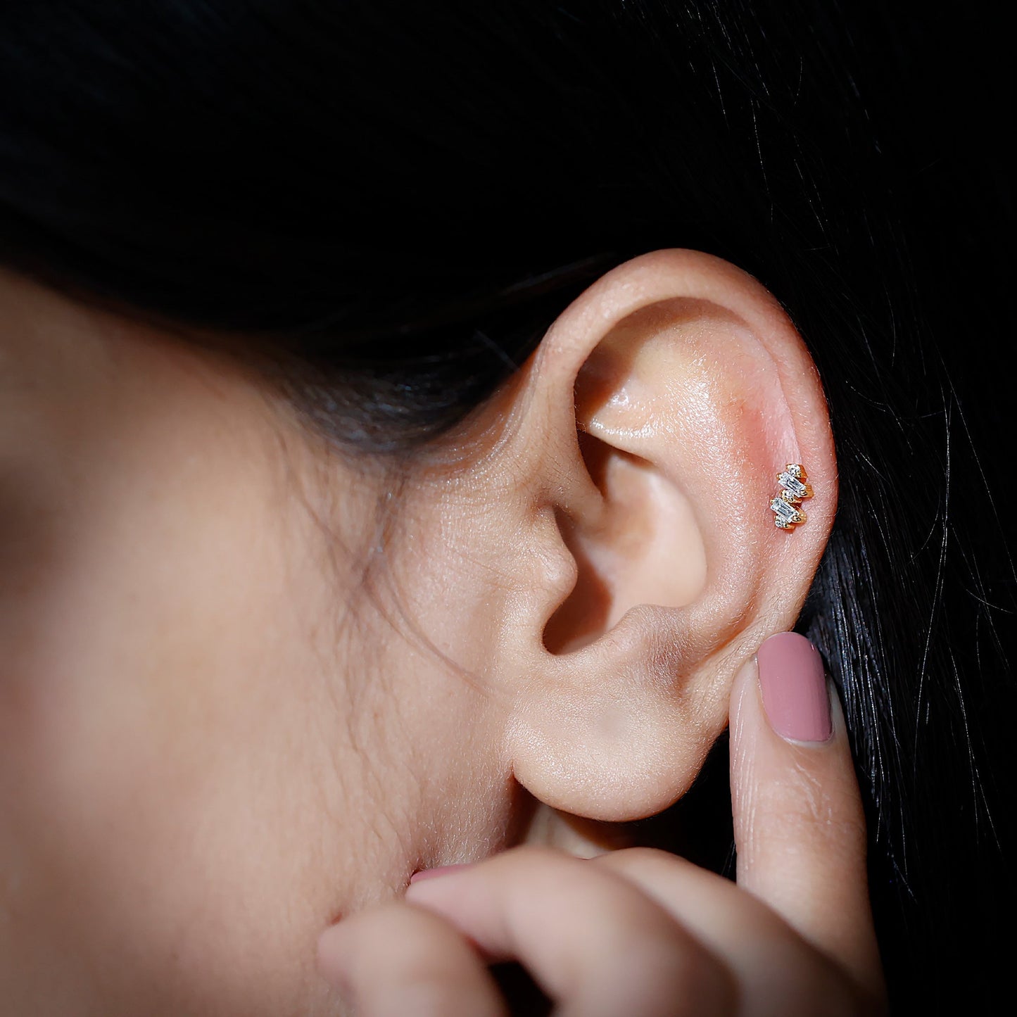 Genuine Baguette Diamond Tragus Earring With Certificate