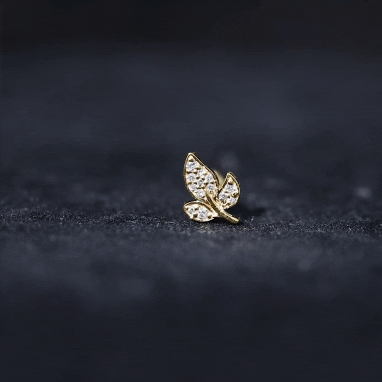 Dainty Moissanite Leaf Earring for Cartilage Piercing