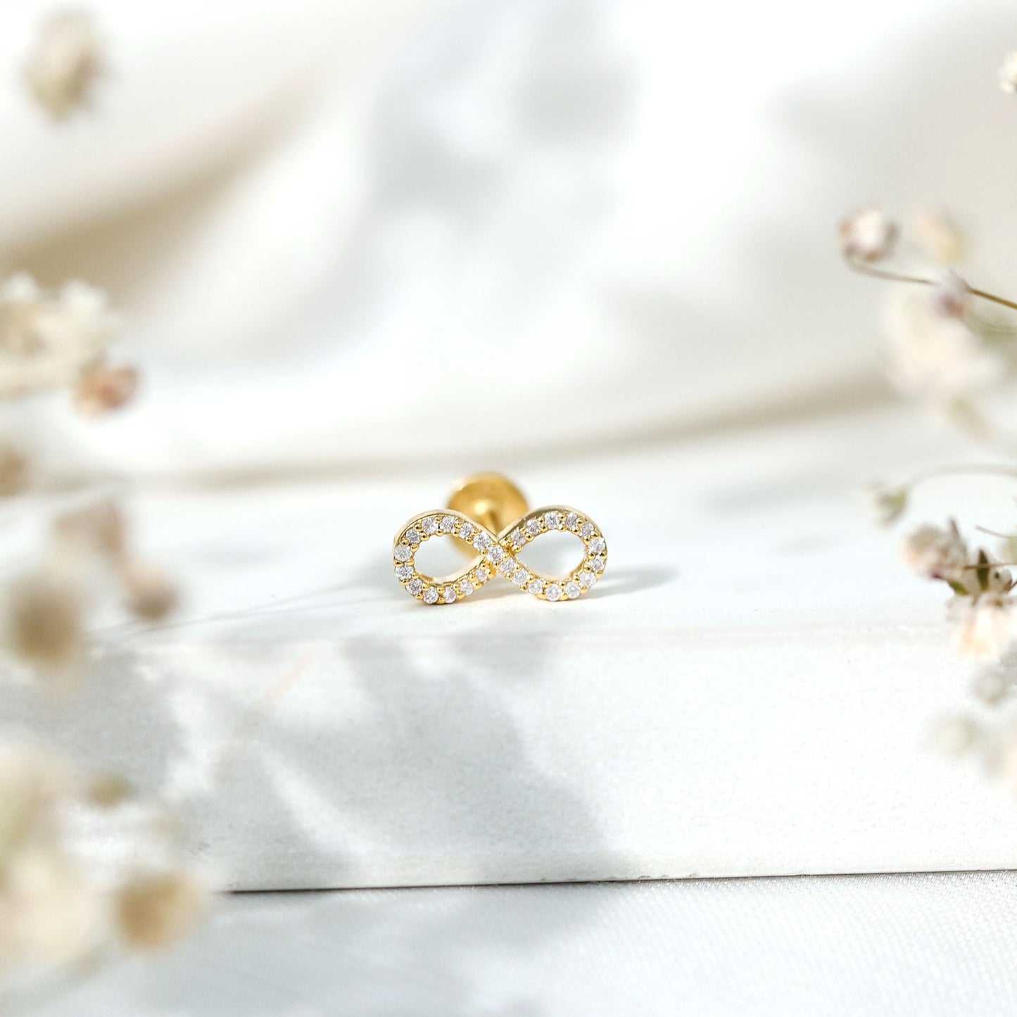 Round Diamond Infinity Earring for Cartilage Piercing