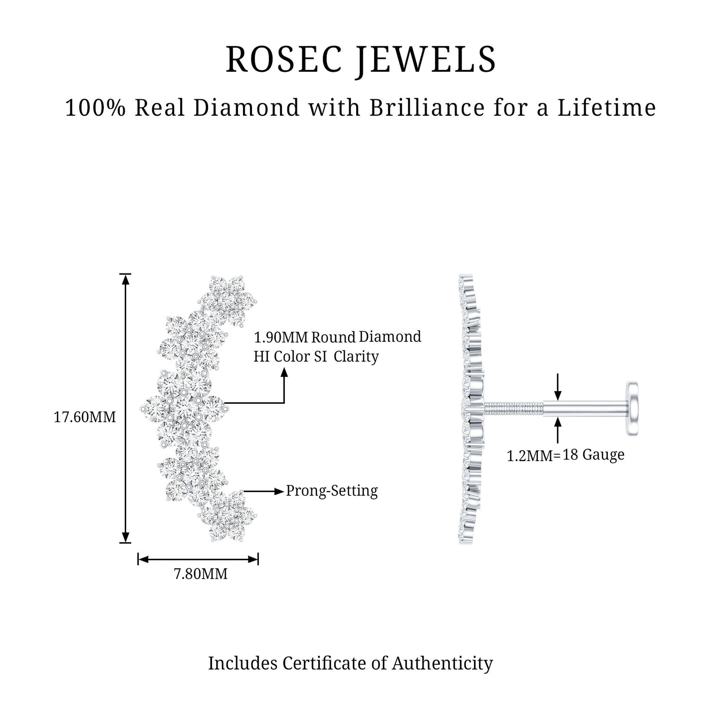 Diamond Flower Ear Crawler Earring