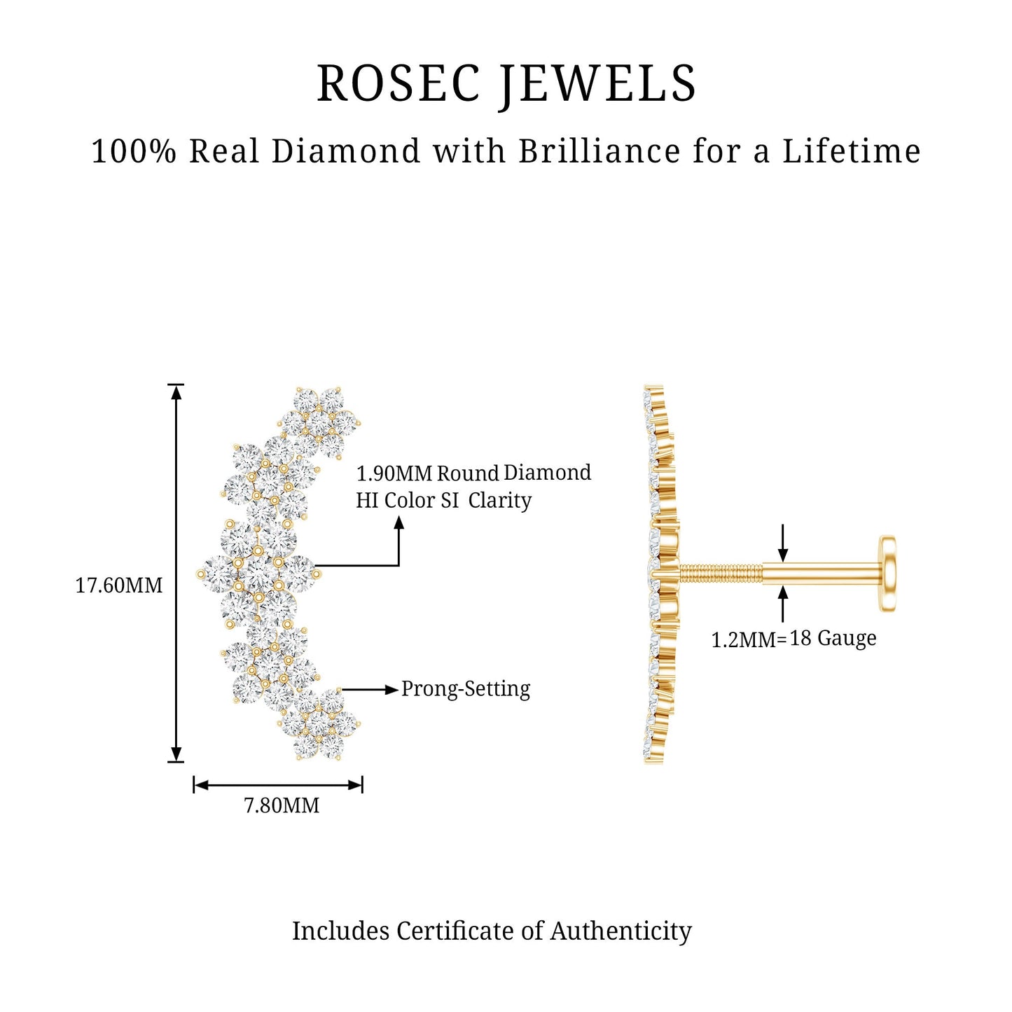 Diamond Flower Ear Crawler Earring