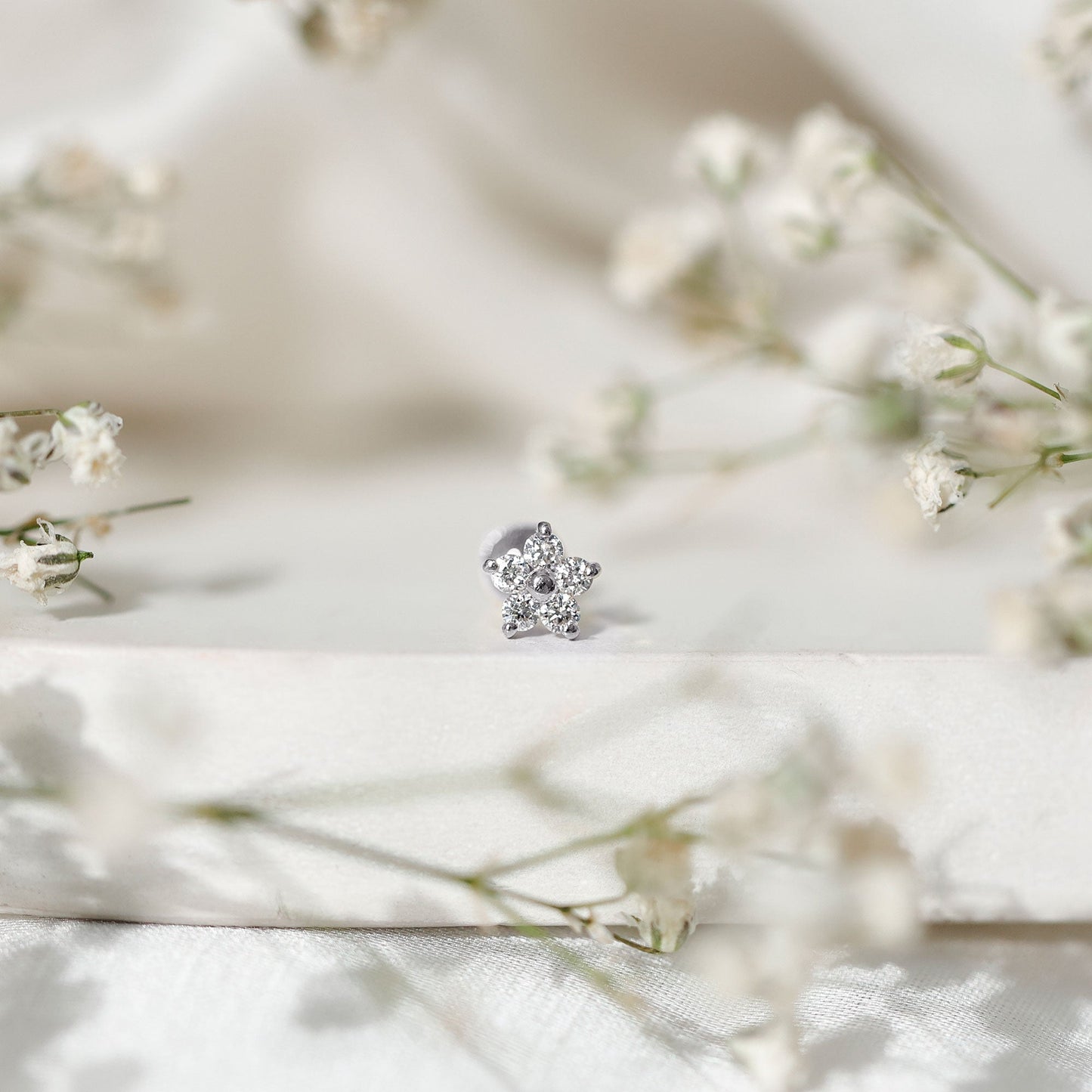 Certified Round Moissanite Flower Earring for Conch Piercing