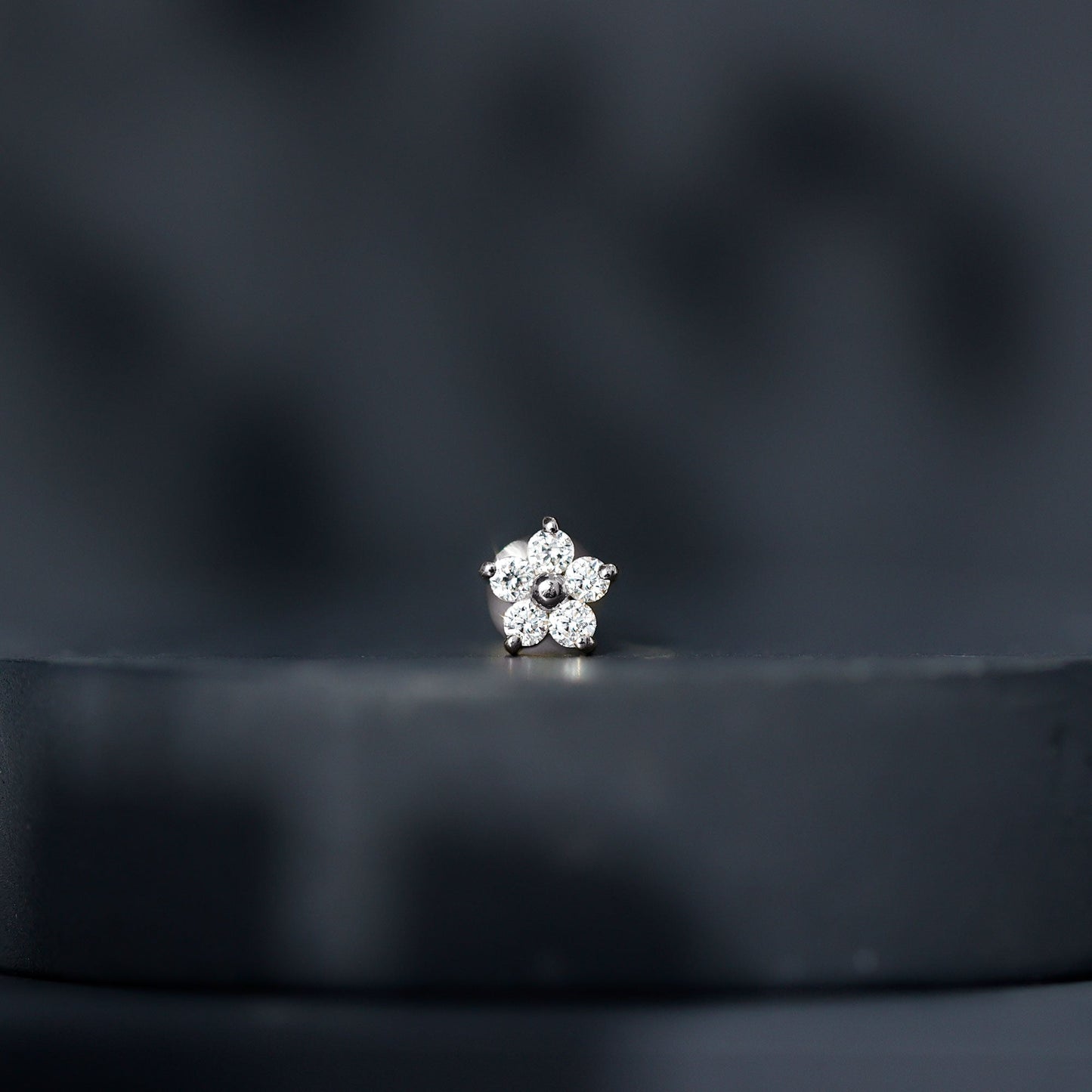 Certified Round Moissanite Flower Earring for Conch Piercing