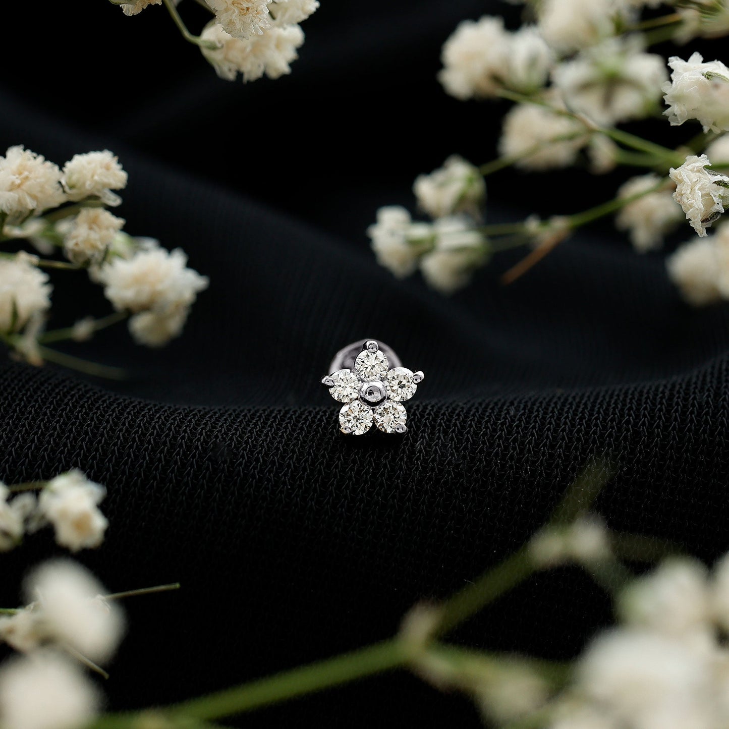 Certified Round Moissanite Flower Earring for Conch Piercing