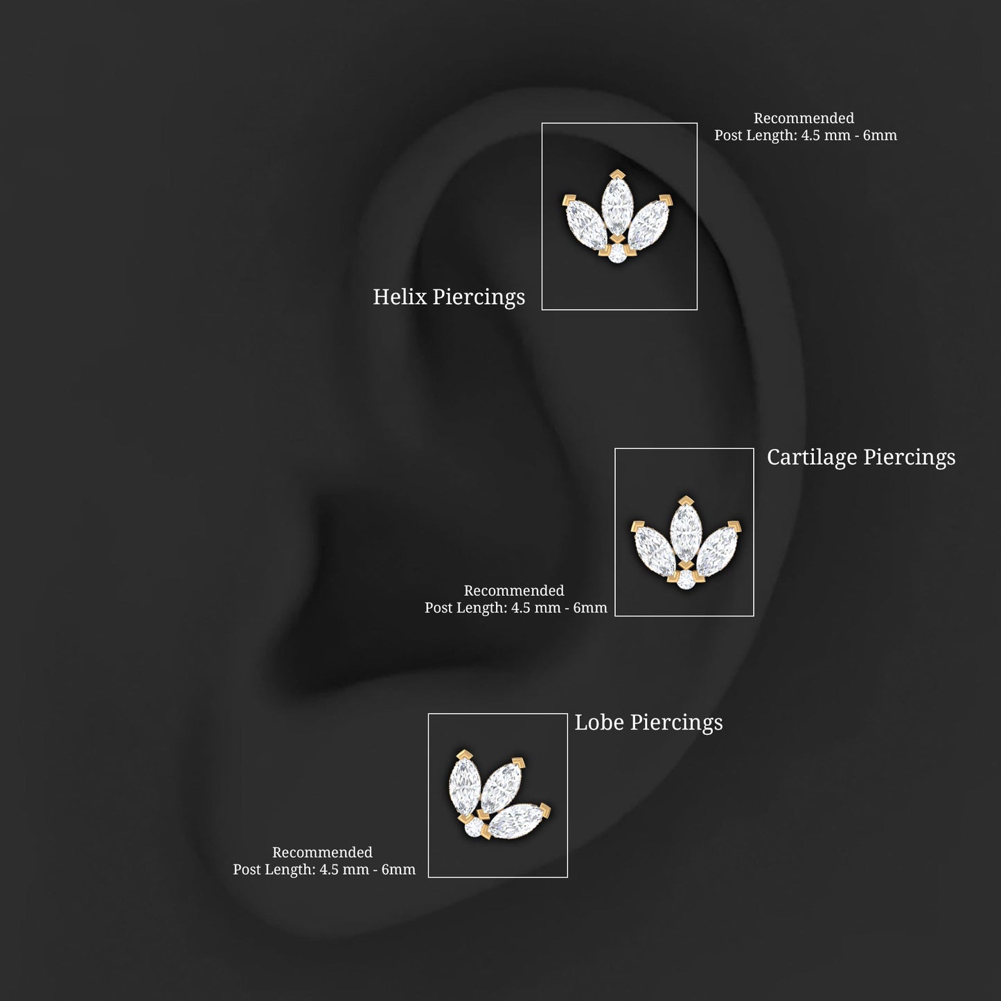 Marquise Diamond Lotus Flower Earring for Helix Piercing