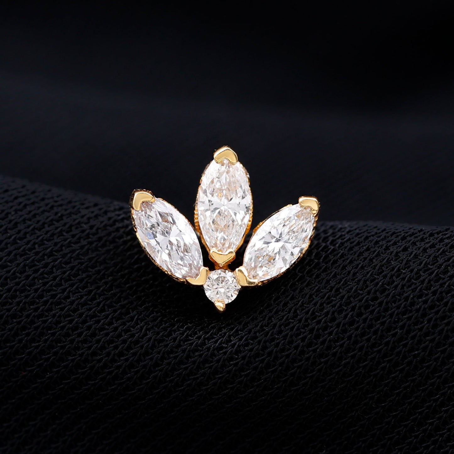 Marquise Diamond Lotus Flower Earring for Helix Piercing