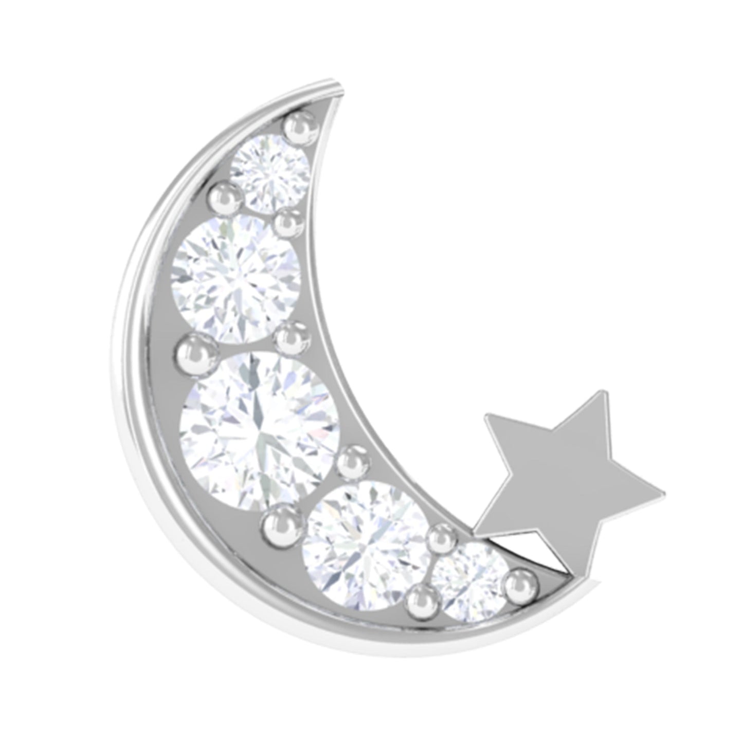 Real Diamond Moon Star Earring for Cartilage Piercing