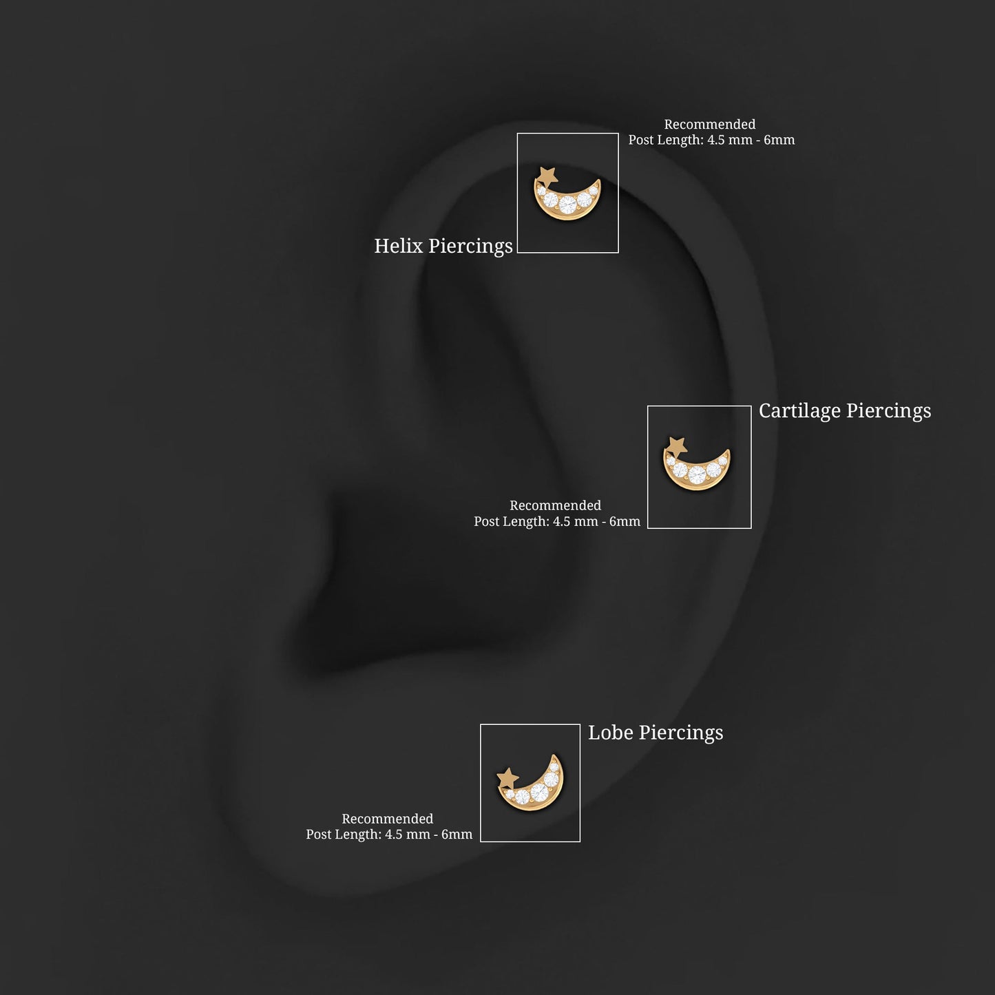 Real Diamond Moon Star Earring for Cartilage Piercing